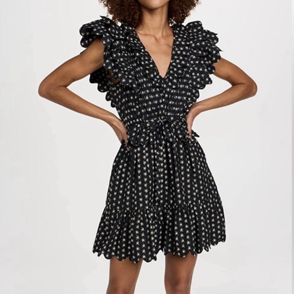 Sea New York Pascala Floral Cotton Mini Dress 2 Scalloped Flutter Sleeve Pocket